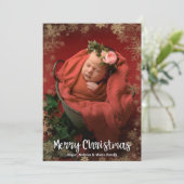 Goldschneeflocken Foto Geburtshinweise Feiertagskarte (Stehend Vorderseite)