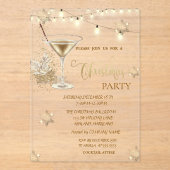 Goldschneeflocken, Glas, Lichter, grüne Weihnachte Acryleinladungen (Vorderseite)