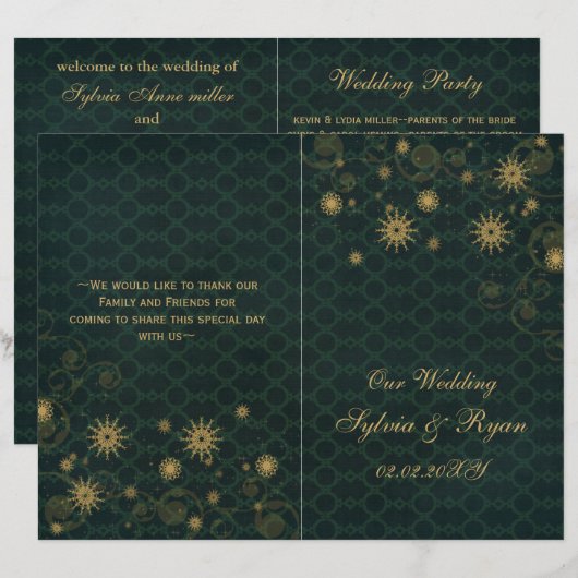 Goldschneeflocken Hochzeitsprogramme gefaltet (Vorne/Hinten)