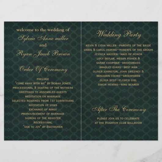 Goldschneeflocken Hochzeitsprogramme gefaltet (Rückseite)