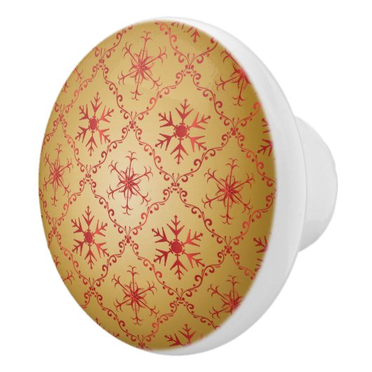 Goldschneeflocken im roten Muster Weihnachten Keramikknauf (Rechts)