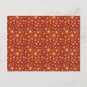 Goldschneeflocken im roten Muster Weihnachten Postkarte