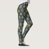 Goldschneeflocken in Dunkelblau Leggings (Rechts)