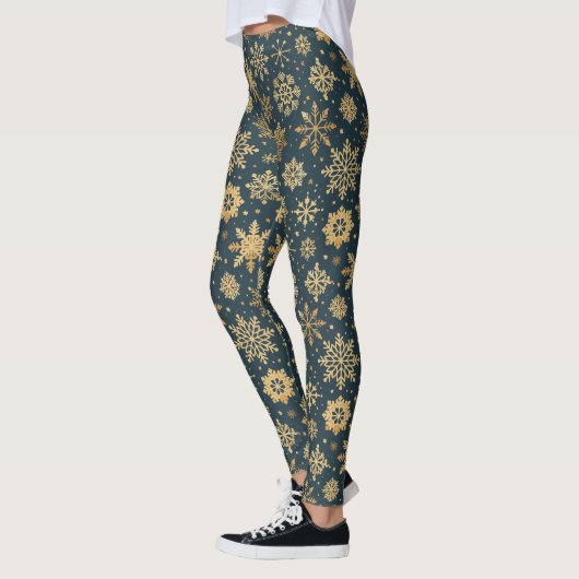 Goldschneeflocken in Dunkelblau Leggings (Links)