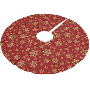 Goldschneeflocken in Rot Polyester Weihnachtsbaumdecke
