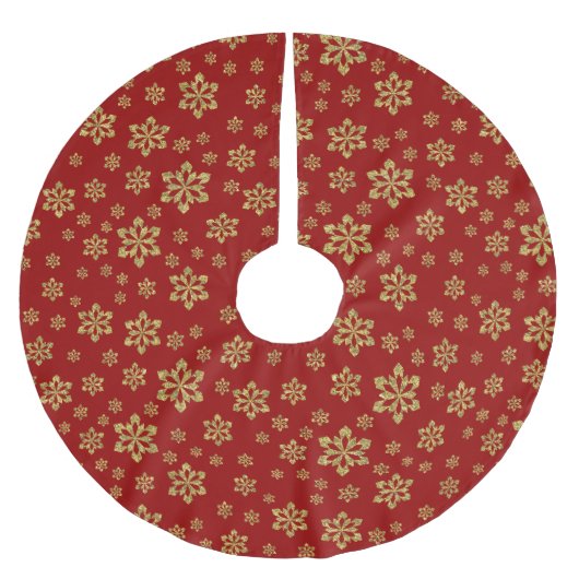 Goldschneeflocken in Rot Polyester Weihnachtsbaumdecke (Vorderseite)