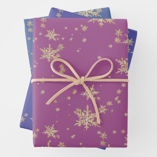 Goldschneeflocken Lila Geschenkpapier Set (Beispiel)