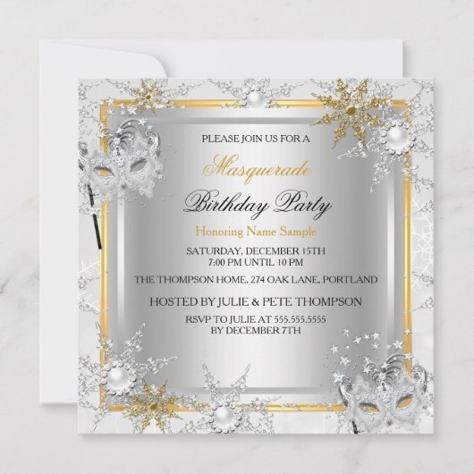 Goldschneeflocken - Masquerade Party A Einladung (Vorderseite)