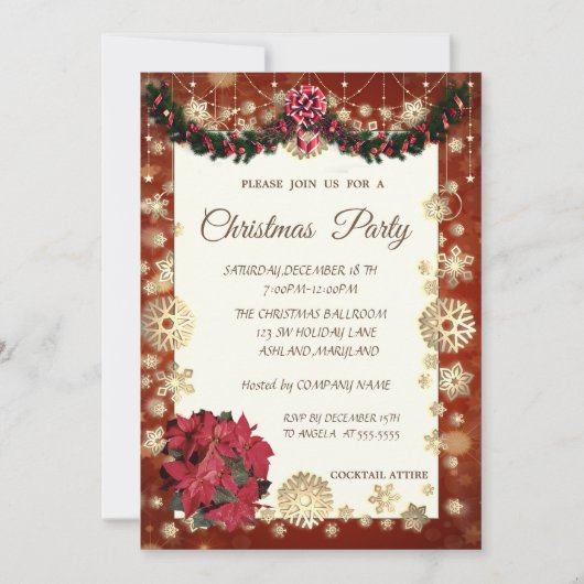Goldschneeflocken, PoinsetiaCorporate Einladung (Vorderseite)