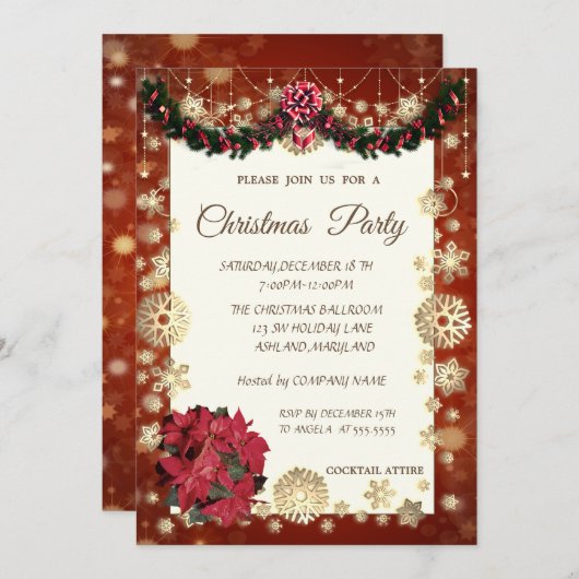 Goldschneeflocken, PoinsetiaCorporate Einladung (Vorne/Hinten)