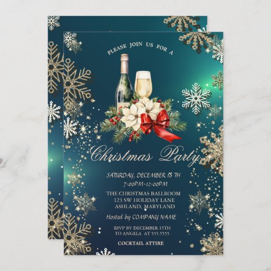 Goldschneeflocken,Poinsettia Party Einladung (Vorne/Hinten)