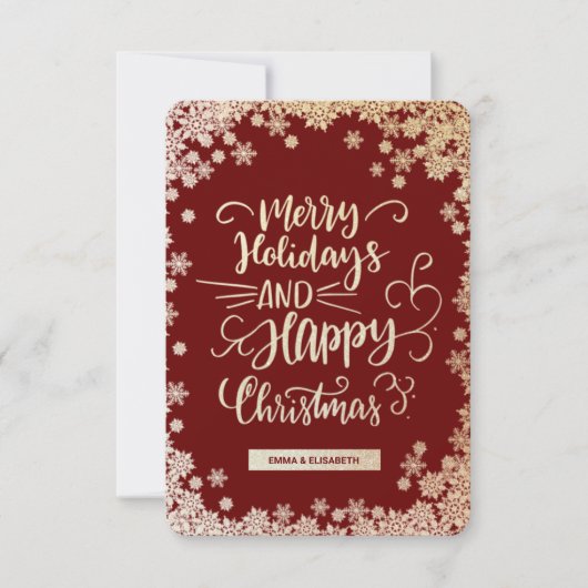 Goldschneeflocken Rotes Foto Weihnachtskarte Dankeskarte (Vorderseite)