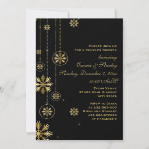 Goldschneeflocken schwarze Hochzeitspaare duschen Einladung