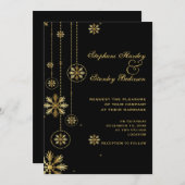 Goldschneeflocken Schwarze Winterhochzeit Einladung (Vorne/Hinten)
