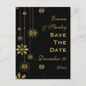 Goldschneeflocken - Schwarze Winterhochzeit Save t Ankündigungspostkarte (Vorderseite)