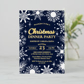 Goldschneeflocken Weihnachtsabend Party Navy Folieneinladung (Stehend vorne)