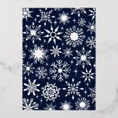 Goldschneeflocken Weihnachtsabend Party Navy Folieneinladung (Rückseite)