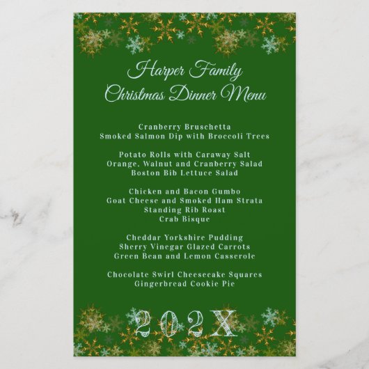 Goldschneeflocken Weihnachtsabendmenü Vorlage (Vorderseite)