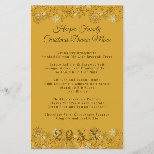 Goldschneeflocken Weihnachtsabendmenü Vorlage (Vorderseite)