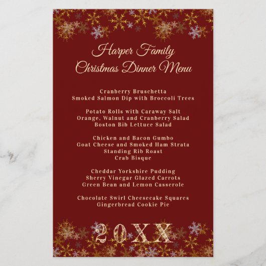 Goldschneeflocken Weihnachtsabendmenü Vorlage (Vorderseite)