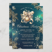 Goldschneeflocken, Weihnachtsball, Bow Green Compa Einladung (Vorne/Hinten)