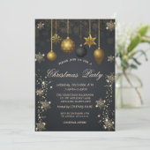 Goldschneeflocken, Weihnachtsbälle Dunkle Firma Pa Einladung (Stehend Vorderseite)
