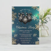 Goldschneeflocken, Weihnachtsbälle, Grüne Firma Einladung (Stehend Vorderseite)