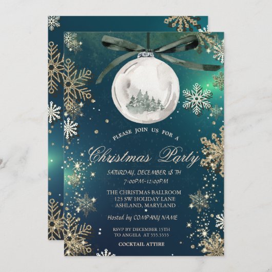 Goldschneeflocken, Weihnachtsbälle, Tree Company P Einladung (Vorne/Hinten)