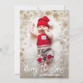 Goldschneeflocken Weihnachtsgeburt Foto Ankündigung (Vorderseite)