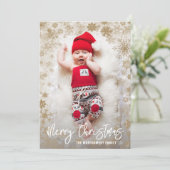 Goldschneeflocken Weihnachtsgeburt Foto Ankündigung (Stehend Vorderseite)