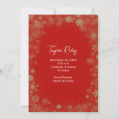 Goldschneeflocken Weihnachtsgeburt Foto Ankündigung (Rückseite)