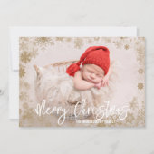 Goldschneeflocken Weihnachtsgeburt Foto Ankündigung (Vorderseite)