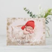 Goldschneeflocken Weihnachtsgeburt Foto Ankündigung (Stehend Vorderseite)