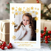 Goldschneeflocken Weiße Weihnachtsfotokarte
