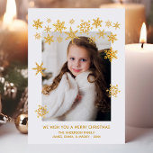 Goldschneeflocken Weiße Weihnachtsfotokarte