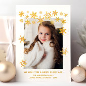 Goldschneeflocken Weiße Weihnachtsfotokarte