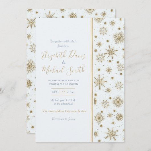 Goldschneeflocken Weißes Design Einladung (Vorne/Hinten)
