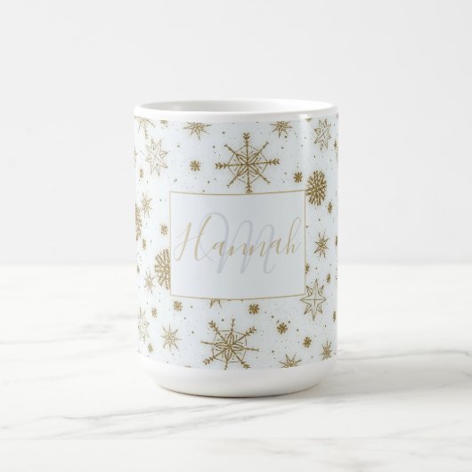 Goldschneeflocken Weißes Design Kaffeetasse (Mittel)
