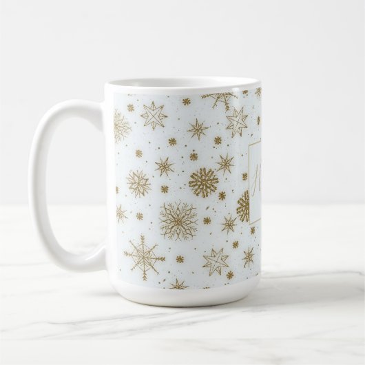Goldschneeflocken Weißes Design Kaffeetasse (Links)