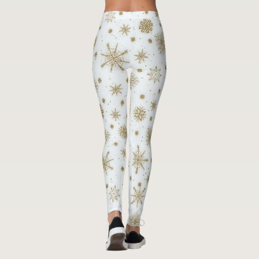 Goldschneeflocken Weißes Design Leggings (Rückseite)
