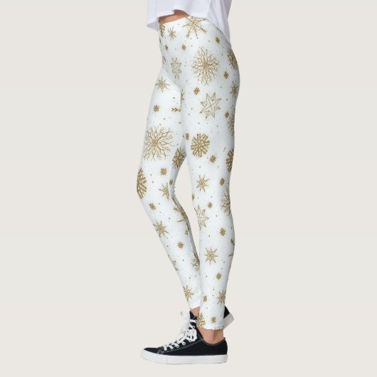 Goldschneeflocken Weißes Design Leggings (Links)