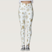 Goldschneeflocken Weißes Design Leggings (Vorderseite)