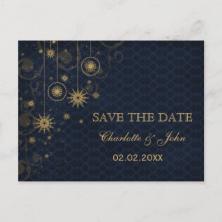 Goldschneeflocken Winter Save the Date Ankündigungspostkarte