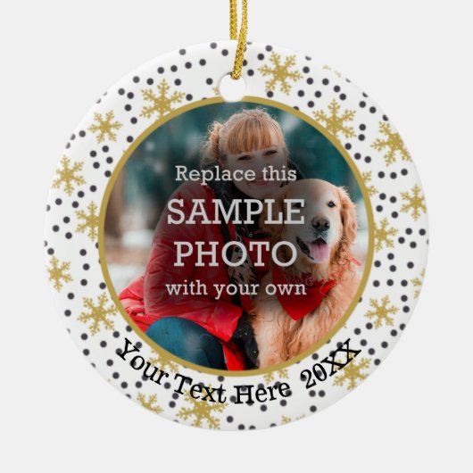 Goldschneeflocken, zwei Fotos, zwei Seiten Keramikornament (Vorne)