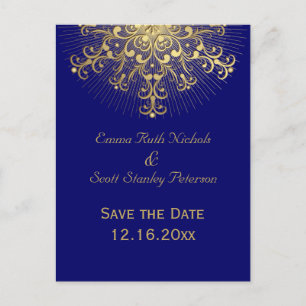 Goldschneeflockenblauer Winterhochzeit Save the Da Ankündigungspostkarte