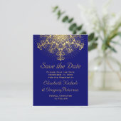 Goldschneeflockenblauer Winterhochzeit Save the Da Date (Stehend Vorderseite)