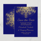 Goldschneeflockenblauer Winterhochzeit Save the Da Date (Vorne/Hinten)