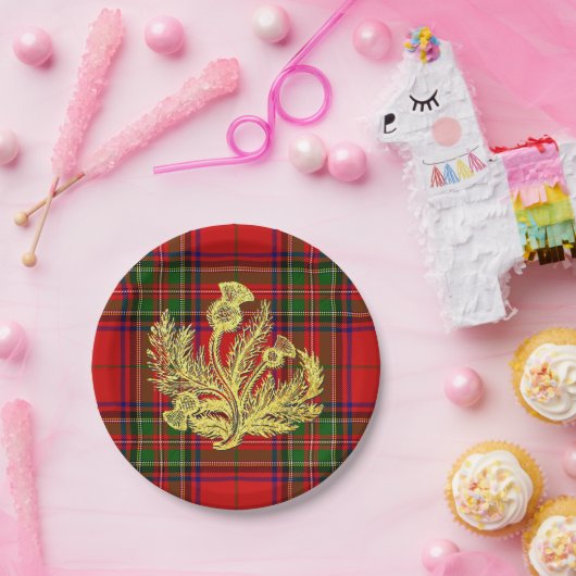 Goldschottische Distel auf kariertem Pappteller (Party)