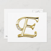 GOLDSCHREIBEN " E "MIT DIAMONEN POSTKARTE (Vorne/Hinten)