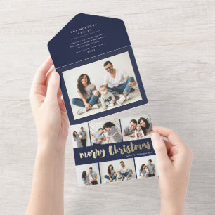 Goldschrift Frohe Weihnachten Multi-Foto-Feiertag  All In One Einladung